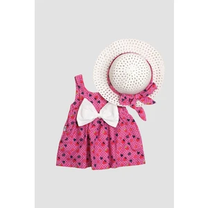 Chicsy Baby Desenli Fiyonklu Şapkalı Kız Bebek Elbisesi