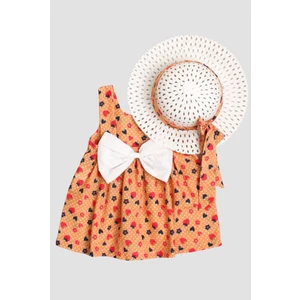 Chicsy Baby Desenli Fiyonklu Şapkalı Kız Bebek Elbisesi
