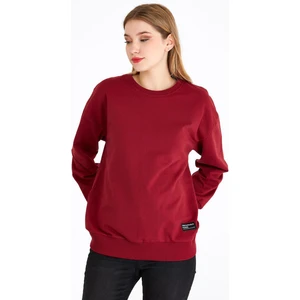 Kadın Bordo Basic Bisiklet Yaka Regular Fit Rahat Sweatshirt