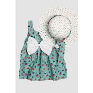 Chicsy Baby Desenli Fiyonklu Şapkalı Kız Bebek Elbisesi