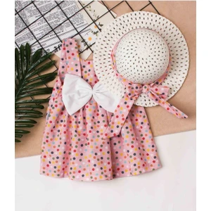 Kidexs Baby Şapkalı Kız Bebek Elbisesi Puantiyeli Bebek Takımı