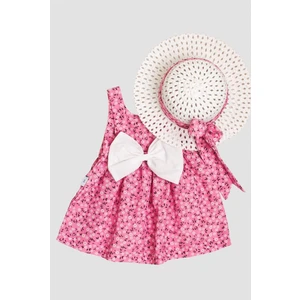 Chicsy Baby Şapkalı Çiçek Desenli Fiyonklu Kız Bebek Elbisesi
