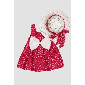 Chicsy Baby Şapkalı Çiçek Desenli Fiyonklu Kız Bebek Elbisesi