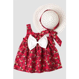 Chicsy Baby Çiçek Desenli Fiyonklu Şapkalı  Kız Bebek Elbisesi