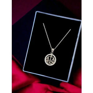 Alâ Silver Jewellery Terazi Sembolü Beyaz Taşlı Parlak Tasarım 925 Ayar Gümüş Kolye