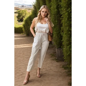 Fashion Friends Gabardin Keten Pantolon Taş