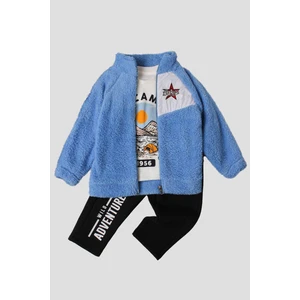 Kışlık Peluş Üçlü Takım Erkek Bebek Welsoft Sweatshirt Eşofman Içi Pamuklu