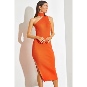 Kadın Balıkçı Yaka Omuz Dekolteli Triko Elbise