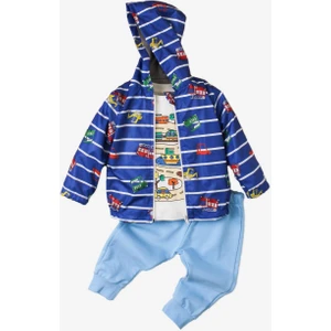 Kidexs Baby Araba Desenli Kapüşonlu Içi Pamuklu Yağmurluk Bebek Takımı