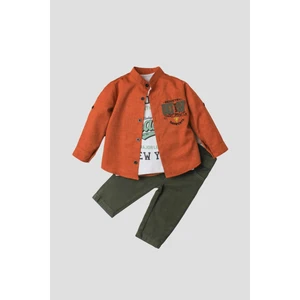 Kidexs Baby Erkek Bebek Spor Gömlek Takım Kot Pantolon Üst Sweatshirt Üçlü Takım Pamuklu