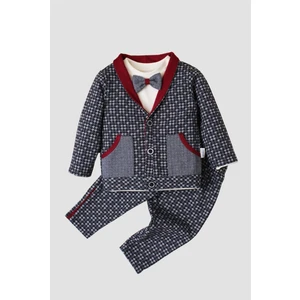 Chicsy Baby Pamuklu Ekose Hırkalı Papyonlu Cepli Erkek Bebek Takımı Doğum Günü Düğün Nişan