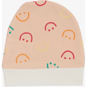 Yenidoğan Bebek Şapkası Gülen Yüz Desenli Somon
