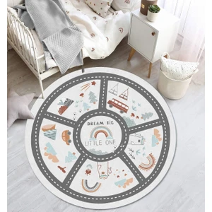 Pinkie Home Dijital Baskı Kaymaz Makinede Yıkanabilir Leke Tutmaz Yol Desenli Yuvarlak Çocuk Odası Halısı Oyun Halısı-11