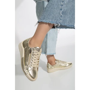 Analin Shoes Kadın  Deri Fermuarlı Spor Ayakkabı 2665 Spor  Altın 36
