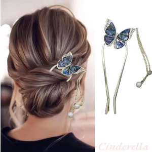 Kelebek Model Sarkıt Incili Taşlı Metal Topuz Tokası - Yeni Sezon Çubuk Saç Topuz Tokası