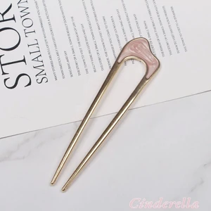 Kıvrımlı Pembe & Beyaz Detaylı Metal Topuz Tokası - Çubuk Saç Tokası - Saç Çubuğu