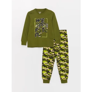 LC Waikiki  Bisiklet Yaka Baskılı Uzun Kollu Erkek Çocuk Pijama Takım