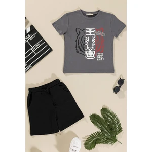 For You Kids Kaplan Baskılı Tshirt Şort Antrasit Takım