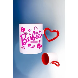 Barbie Enter Mode Baskılı Kalpli Kırmızı Kupa Bardak Çay Kahve Fincanı