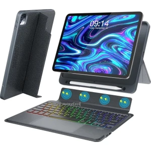 M.TK Moveteck Apple Ipad Air 11 Inç 2024 6.nesil Uyumlu Mag Touchpad Manyetik Standlı Klavyeli Tablet Kılıfı A2899, A2900