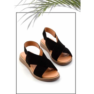 Siyah Süet  Deri Kadın Sandalet K05906131402