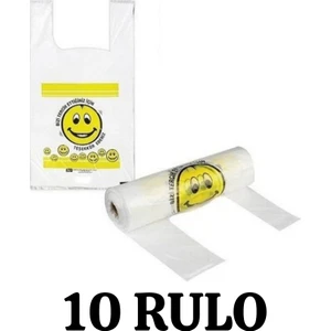 Merpak Ambalaj Gülenyüz Baskılı Rulo Poşet Büyük Boy 10 Rulo Market Manav Poşeti Hışır Atlet Poşet