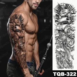 Gerçekci Geçici Gemi Ve Pusula Figürlü Kol Dövme Tattoo