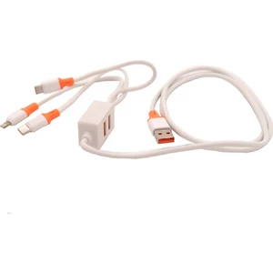 Monte Lua 5 In1 Micro USB + Lightning + Type-C & 2usb Çoğaltıcı 2.4 Amper 1200MM Beyaz