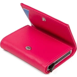 Unisex Pembe Suni Deri Mekanizmalı Otomatik Kızaklı Kartlık Cüzdan