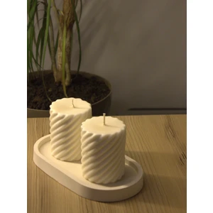 Mumy Desing 2 Adet Burgu Silindir Mum Krem Pudra Kokulu Candle Soya Wax Vegan Mum