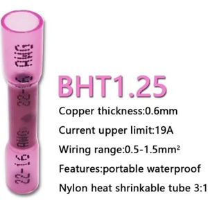 - 10 Adet - Bht-1.25 Isıyla Daralan Makaron 19A 0.5-1.5mm² Su Geçirmez Konnektör - Pembe