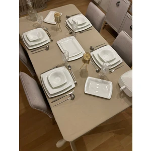 Zeren Home Meral Kurşun Collection Polyester Keten Dertsiz Masa Örtüsü Kapuçino + 6 Peçete