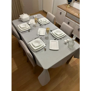 Zeren Home Meral Kurşun Collection Polyester Keten Simli Masa Örtüsü Gri + 6 Peçete