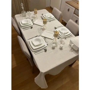 Zeren Home Meral Kurşun Collection Polyester Keten Dertsiz Masa Örtüsü Krem + 6 Peçete