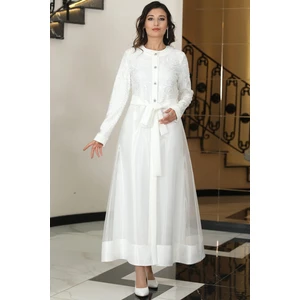 Orkide Ikili Abaya Elbise Takım Beyaz