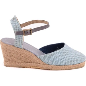 Star Tombis Topuğu Açık Bilekten Bantlı Dolgu Topuk Keten Hasır Espadril