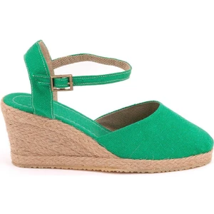 Star Tombis Topuğu Açık Bilekten Bantlı Dolgu Topuk Keten Hasır Espadril