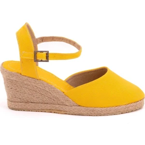 Star Tombis Topuğu Açık Bilekten Bantlı Dolgu Topuk Keten Hasır Espadril