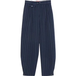 Kadın Bol Paça Pantolon Yüksek Bel ve Çizgi Detaylarıyla Trend Lacivert