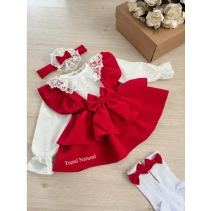 Trend Natural Kız Çocuk Bebek Askılı Etek Gömlek Bandana Çorap Takım Set