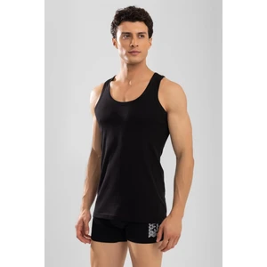 Erkek Pamuklu Slim Fit Düz Klasik Ribana Atlet Siyah