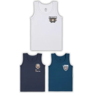 Erkek Çocuk Pamuklu Bisiklet Yaka Baskılı Atlet Tişört 3'lü Paket 2444 Renkli