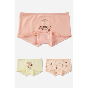 Kız Çocuk Pamuklu Renkli Baskılı Likralı Boxer 3'lü Paket 5672 Renkli