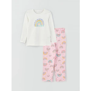 LC Waikiki Lcw Kids Bisiklet Yaka Baskılı Uzun Kollu Kız Çocuk Pijama Takımı
