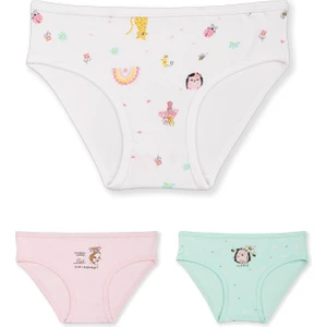 Kız Çocuk Pamuklu Renkli Baskılı Bikini Külot 3'lü Paket 5328 Renkli