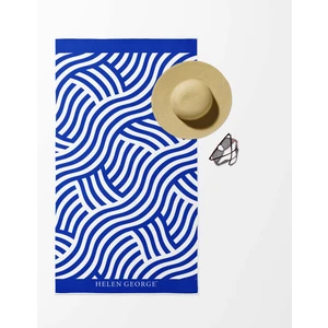 Helen George Marseille Beyaz Mavi OVERSIZE Plaj Havlusu