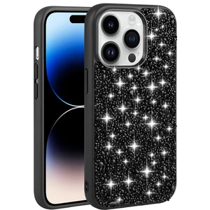 Alan Tech iPhone 14 Pro Uyumlu Parlak Taşlı Tasarım Zore Linea Kapak-Siyah