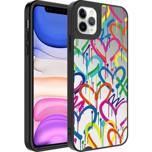 Alan Tech iPhone 11 Pro Max Uyumlu Aynalı Desenli Kamera Korumalı Parlak Zore Mirror Kapak-Kalp