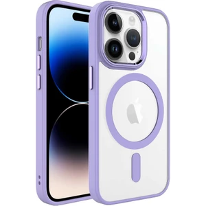 Alan Tech iPhone 14 Pro Max Uyumlu Wireless Şarj Özellikli Zore Krom Magsafe Silikon Kapak-Lila