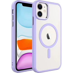 Alan Tech iPhone 11 Uyumlu Wireless Şarj Özellikli Zore Krom Magsafe Silikon Kapak-Lila